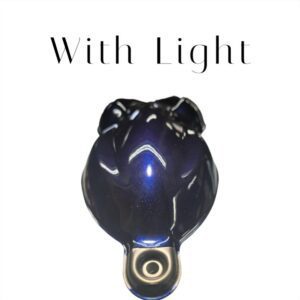 Frog-shaped glossy metallic blue paint sample